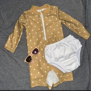 Kids Swimwear Set with Sunglasses - Gold and White (NO DIAPER)